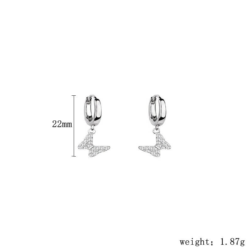 1 Pair Simple Style Classic Style Butterfly Inlay Sterling Silver Zircon Drop Earrings