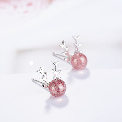 1 Pair Simple Style Classic Style Antlers Inlay Copper Strawberry Quartz Ear Studs