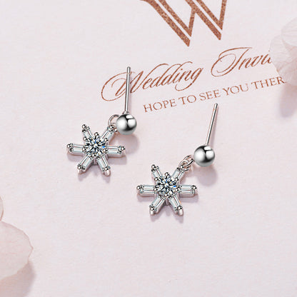 1 Pair Basic Snowflake Inlay Copper Zircon Drop Earrings