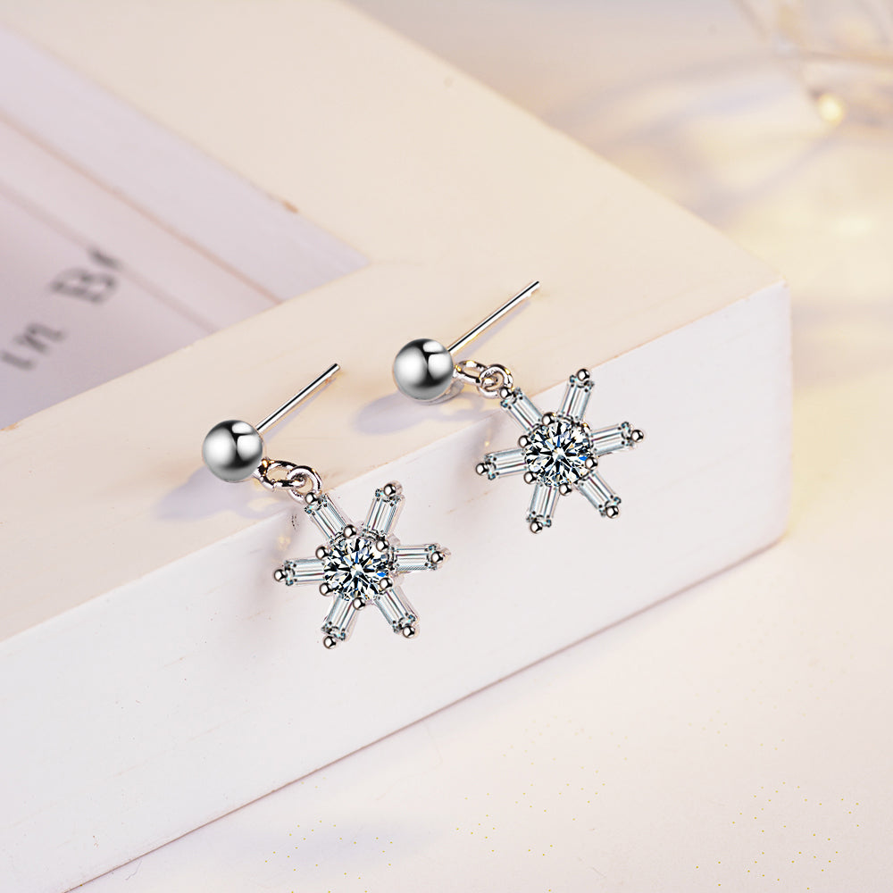 1 Pair Basic Snowflake Inlay Copper Zircon Drop Earrings