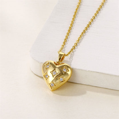 1 Piece Fashion Heart Shape Stainless Steel Brass Plating Inlay Zircon Pendant Necklace