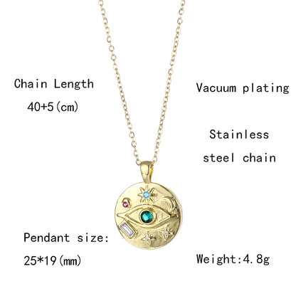 Stainless Steel Copper 18K Gold Plated Simple Style Eye Inlay Zircon Pendant Necklace