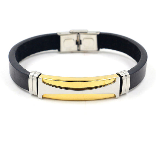 New Two-tone Stainless Steel Titanium Steel Fashion Pu Leather Bracelet Wholesale Gooddiy