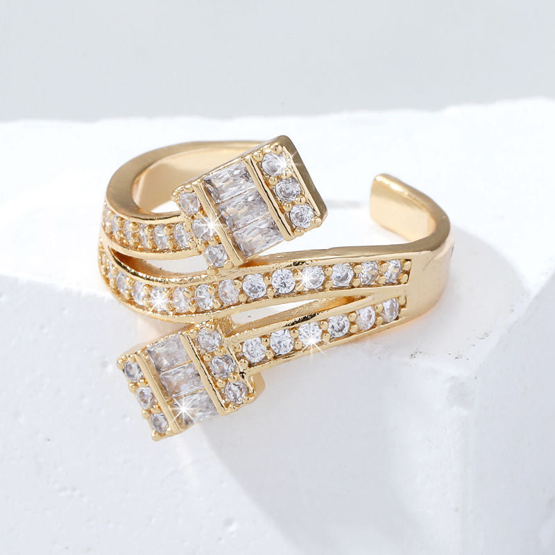 Wholesale Commute Shiny Geometric Copper Inlay Artificial Crystal Zircon Open Rings