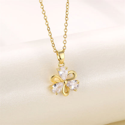 201 Stainless Steel Brass 18K Gold Plated Shiny Plating Inlay Cross Water Droplets Heart Shape Zircon Pendant Necklace