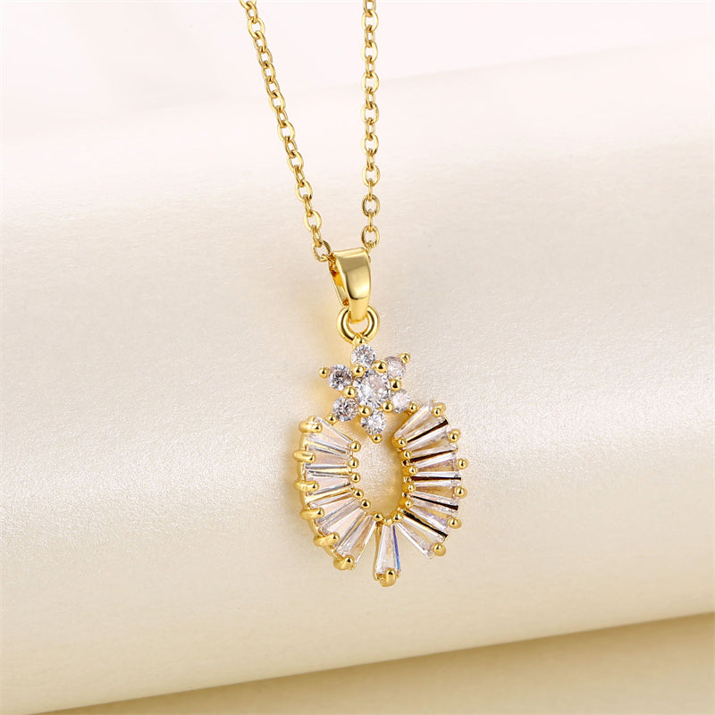 201 Stainless Steel Brass 18K Gold Plated Shiny Plating Inlay Cross Water Droplets Heart Shape Zircon Pendant Necklace