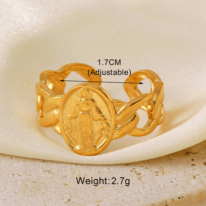 304 Stainless Steel 18K Gold Plated Simple Style Hollow Out Leaves Heart Shape Lines Open Rings
