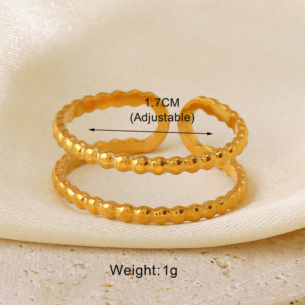 304 Stainless Steel 18K Gold Plated Simple Style Hollow Out Leaves Heart Shape Lines Open Rings