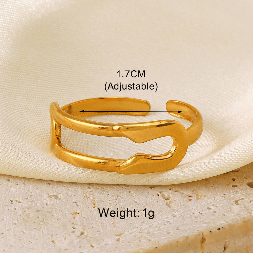 304 Stainless Steel 18K Gold Plated Simple Style Hollow Out Leaves Heart Shape Lines Open Rings