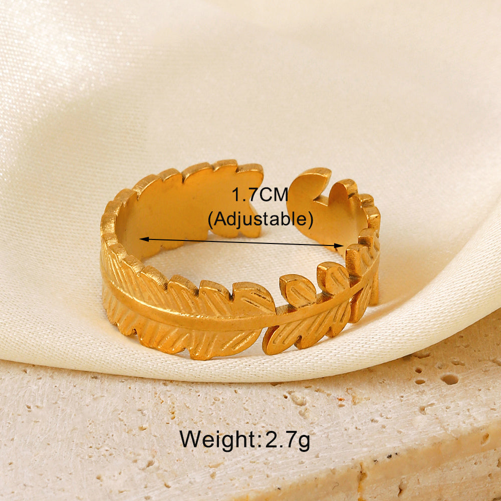 304 Stainless Steel 18K Gold Plated Simple Style Hollow Out Leaves Heart Shape Lines Open Rings