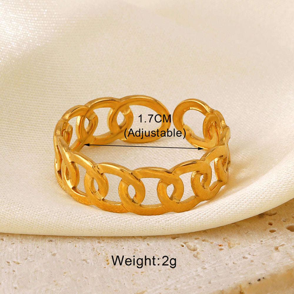 304 Stainless Steel 18K Gold Plated Simple Style Hollow Out Leaves Heart Shape Lines Open Rings