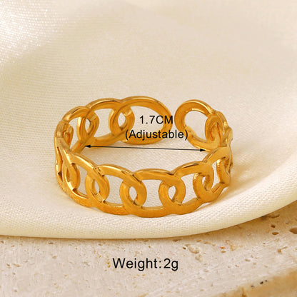 304 Stainless Steel 18K Gold Plated Simple Style Hollow Out Leaves Heart Shape Lines Open Rings