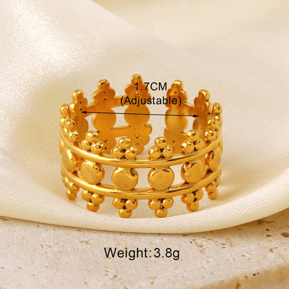 304 Stainless Steel 18K Gold Plated Simple Style Hollow Out Leaves Heart Shape Lines Open Rings