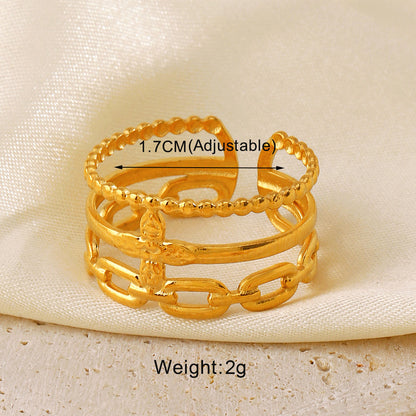 304 Stainless Steel 18K Gold Plated Simple Style Hollow Out Leaves Heart Shape Lines Open Rings