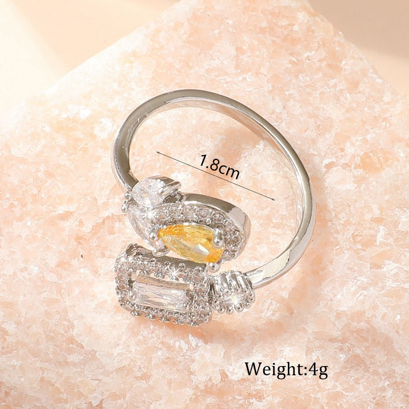 Wholesale IG Style French Style Commute Water Droplets Rectangle Copper Inlay Crystal Open Rings