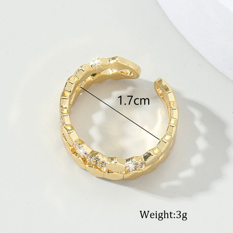 Wholesale IG Style French Style Commute Hexagon Copper Inlay Zircon Open Rings