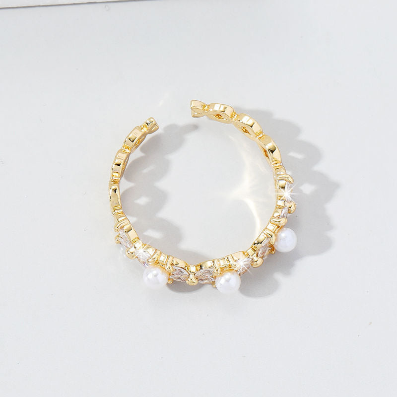 Wholesale IG Style Sweet Commute Geometric Copper Inlay Artificial Pearls Diamond Open Rings