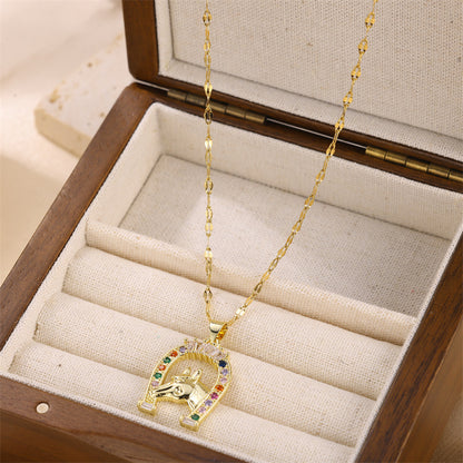 Stainless Steel Titanium Steel Retro Geometric Plating Inlay Zircon Pendant Necklace