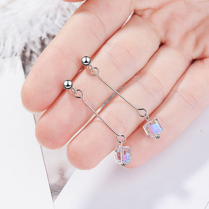 1 Pair Elegant Solid Color Copper Crystal Drop Earrings