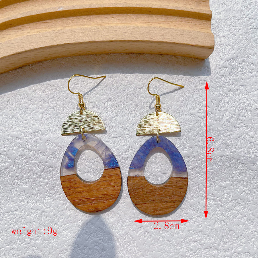 1 Pair Simple Style Streetwear Geometric Hollow Out Alloy Wood Resin Drop Earrings