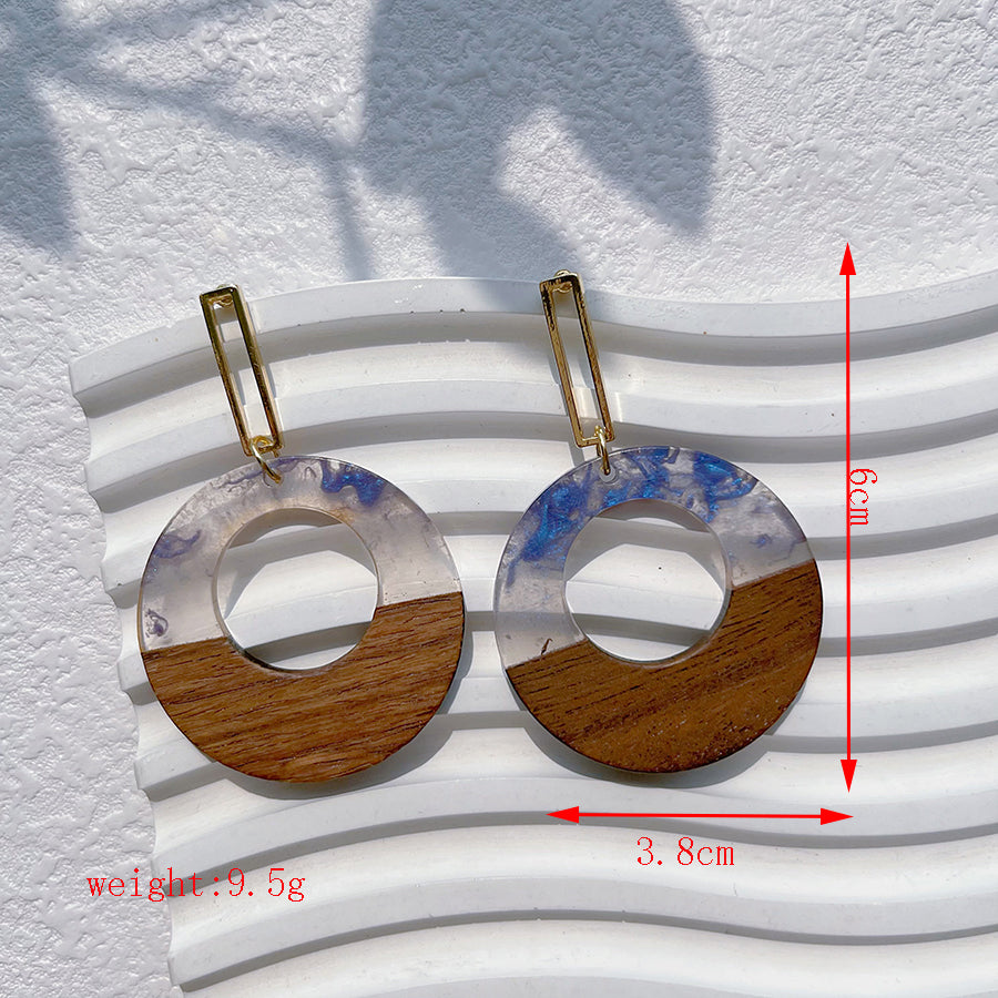 1 Pair Simple Style Streetwear Geometric Hollow Out Alloy Wood Resin Drop Earrings