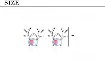 1 Pair Sweet Antlers Inlay Copper Moonstone Ear Studs