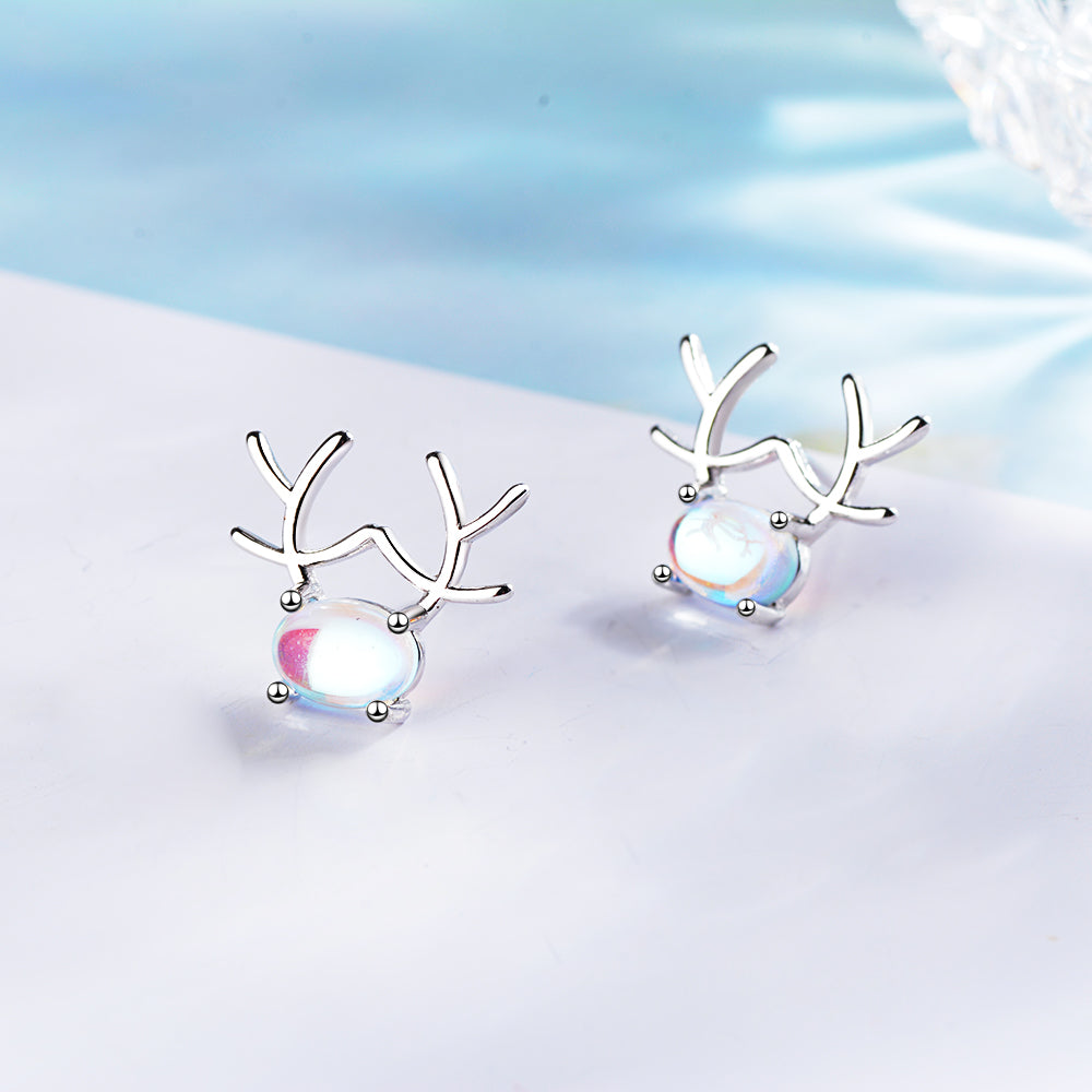 1 Pair Sweet Antlers Inlay Copper Moonstone Ear Studs