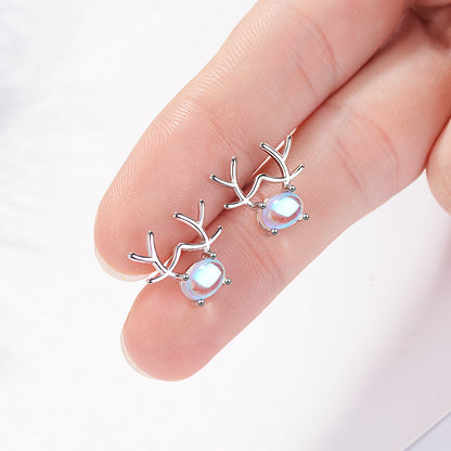 1 Pair Sweet Antlers Inlay Copper Moonstone Ear Studs