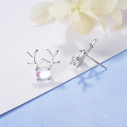 1 Pair Sweet Antlers Inlay Copper Moonstone Ear Studs