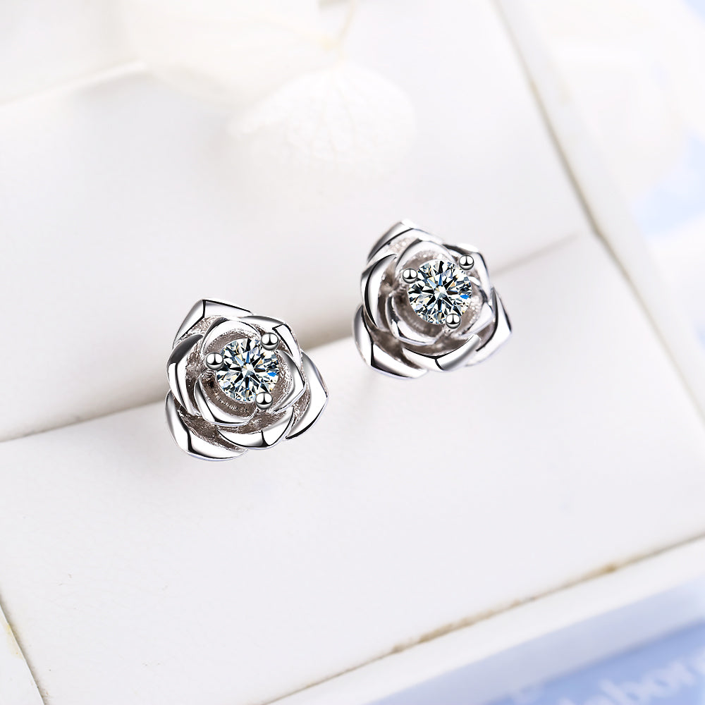 1 Pair IG Style Sweet Flower Inlay Copper Zircon White Gold Plated Ear Studs