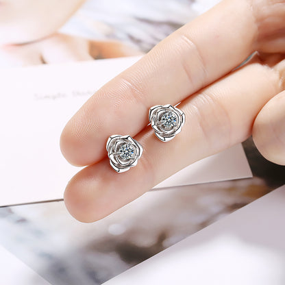 1 Pair IG Style Sweet Flower Inlay Copper Zircon White Gold Plated Ear Studs