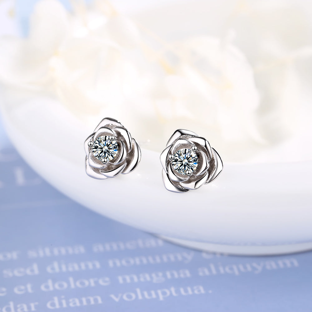 1 Pair IG Style Sweet Flower Inlay Copper Zircon White Gold Plated Ear Studs