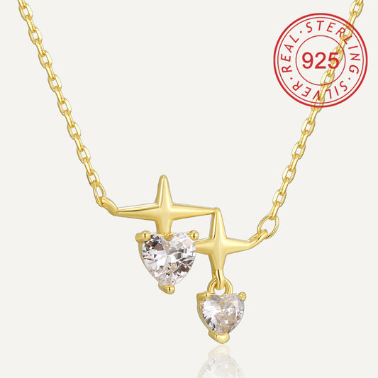 Sterling Silver 14K Gold Plated IG Style Shiny Inlay Star Heart Shape Shell Zircon Pendant Necklace