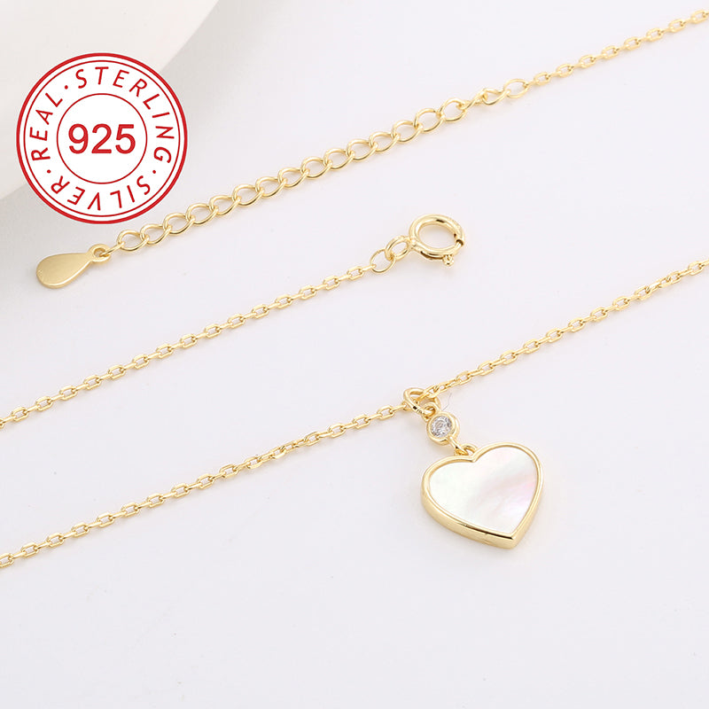 Sterling Silver 14K Gold Plated IG Style Shiny Inlay Star Heart Shape Shell Zircon Pendant Necklace