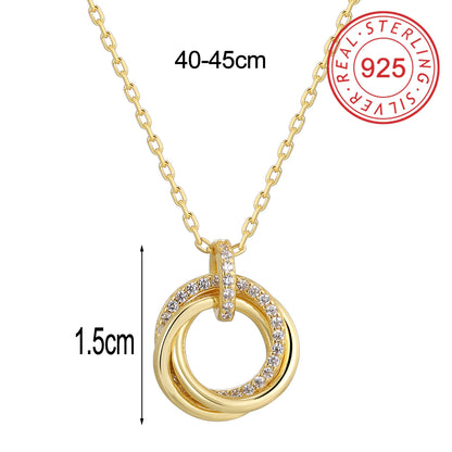 Sterling Silver 14K Gold Plated Simple Style Commute Inlay Circle Star Shell Zircon Pendant Necklace