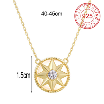 Sterling Silver 14K Gold Plated Simple Style Shiny Hollow Out Inlay Circle Star Umbrella Shell Zircon Pendant Necklace