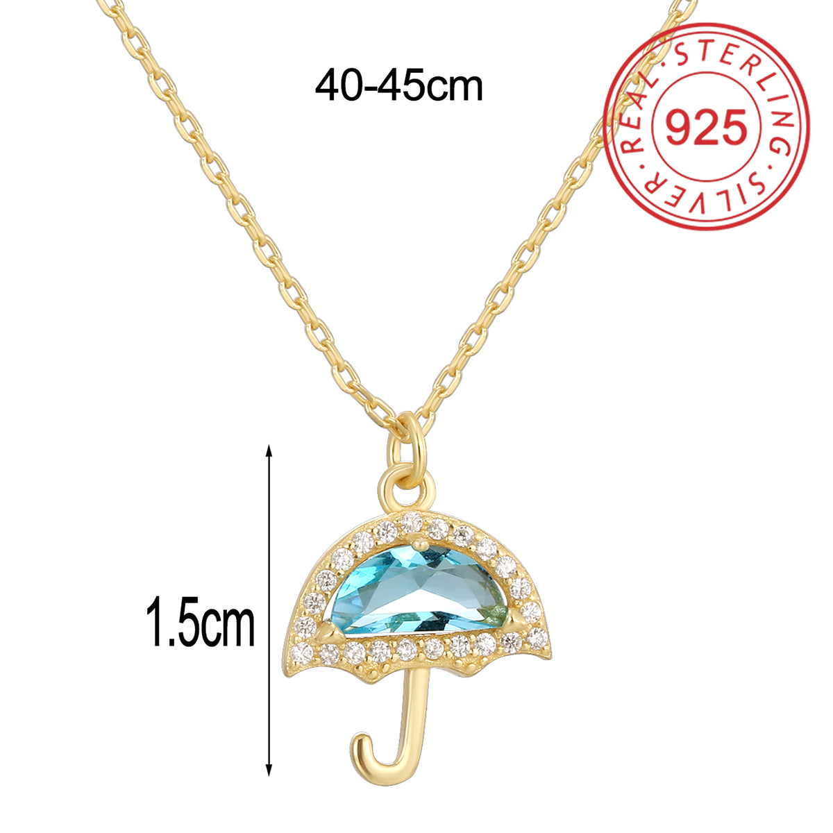 Sterling Silver 14K Gold Plated Simple Style Shiny Hollow Out Inlay Circle Star Umbrella Shell Zircon Pendant Necklace
