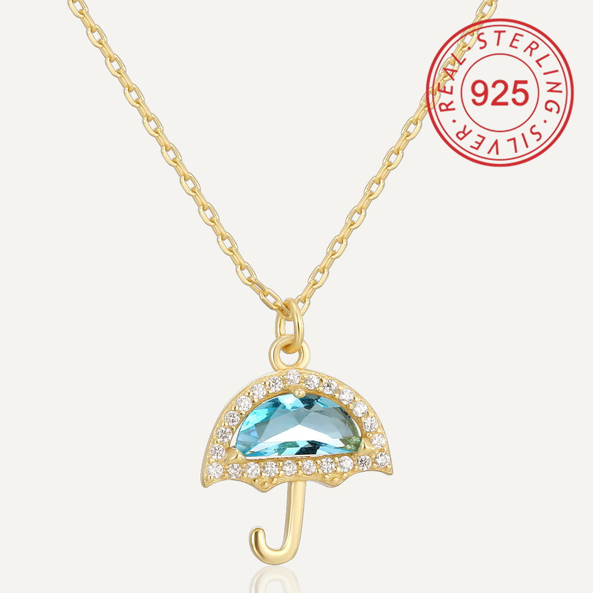 Sterling Silver 14K Gold Plated Simple Style Shiny Hollow Out Inlay Circle Star Umbrella Shell Zircon Pendant Necklace