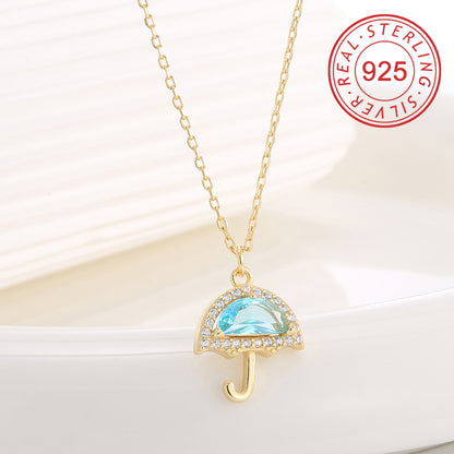 Sterling Silver 14K Gold Plated Simple Style Shiny Hollow Out Inlay Circle Star Umbrella Shell Zircon Pendant Necklace