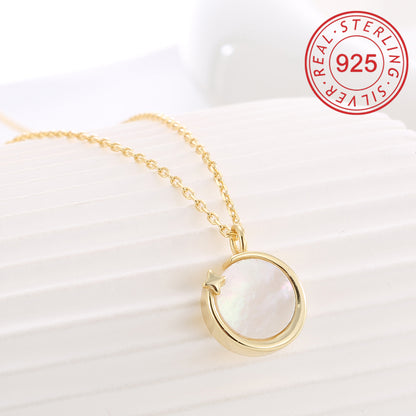 Sterling Silver 14K Gold Plated Simple Style Shiny Hollow Out Inlay Circle Star Umbrella Shell Zircon Pendant Necklace