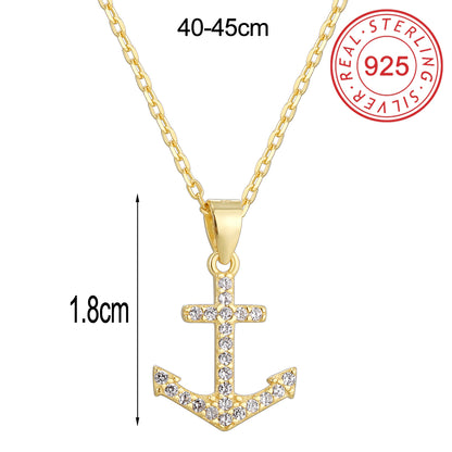 Sterling Silver 14K Gold Plated Silver Plated Casual Simple Style Hollow Out Inlay Star Ball Anchor Turquoise Zircon Pendant Necklace