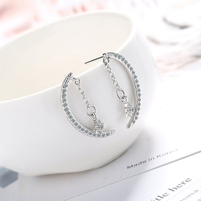 1 Pair Simple Style Shiny Star Moon Chain Inlay Copper Zircon Ear Studs