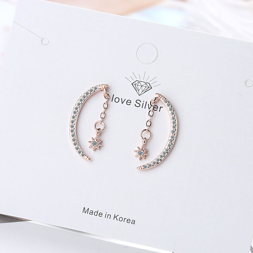 1 Pair Simple Style Shiny Star Moon Chain Inlay Copper Zircon Ear Studs