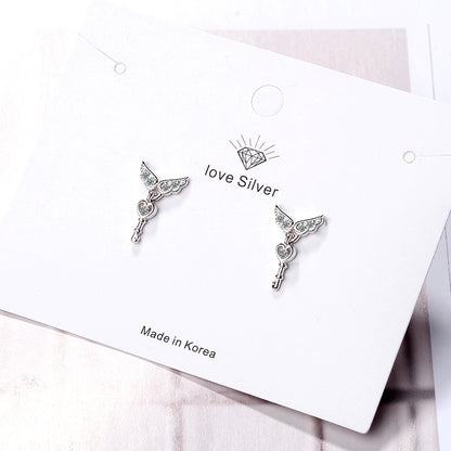 1 Piece IG Style Simple Style Heart Shape Wings Key Inlay Copper Zircon White Gold Plated Drop Earrings