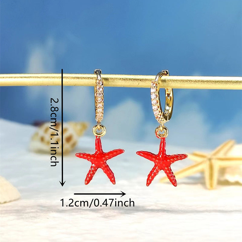 1 Pair Casual Vacation Starfish Enamel Inlay Copper Zircon Drop Earrings