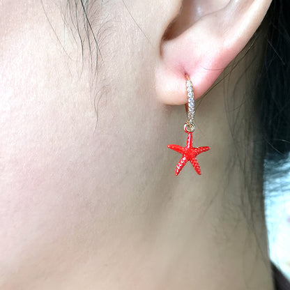 1 Pair Casual Vacation Starfish Enamel Inlay Copper Zircon Drop Earrings