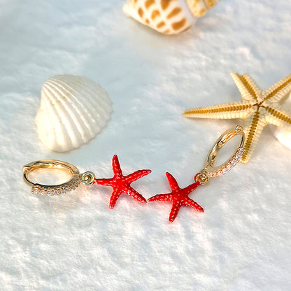 1 Pair Casual Vacation Starfish Enamel Inlay Copper Zircon Drop Earrings