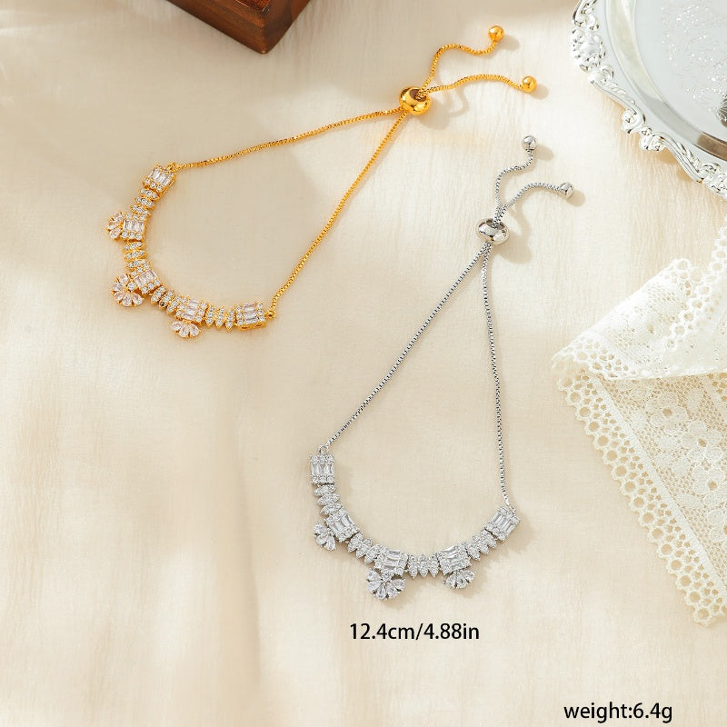 Copper 18K Gold Plated Elegant Simple Style Inlay Water Droplets Flower Zircon Bracelets