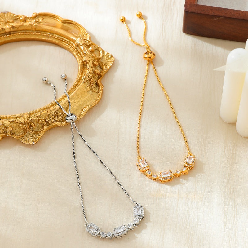 Copper 18K Gold Plated Elegant Simple Style Shiny Inlay Geometric Zircon Bracelets