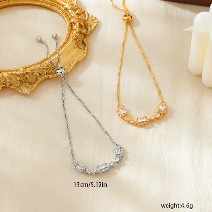 Copper 18K Gold Plated Elegant Simple Style Shiny Inlay Geometric Zircon Bracelets
